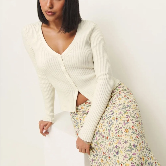 Reformation Sweaters - Reformation Cream Ribbed Cardigan